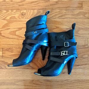 Miss Sixty Ankle Peep Toe Boots Black Slip On